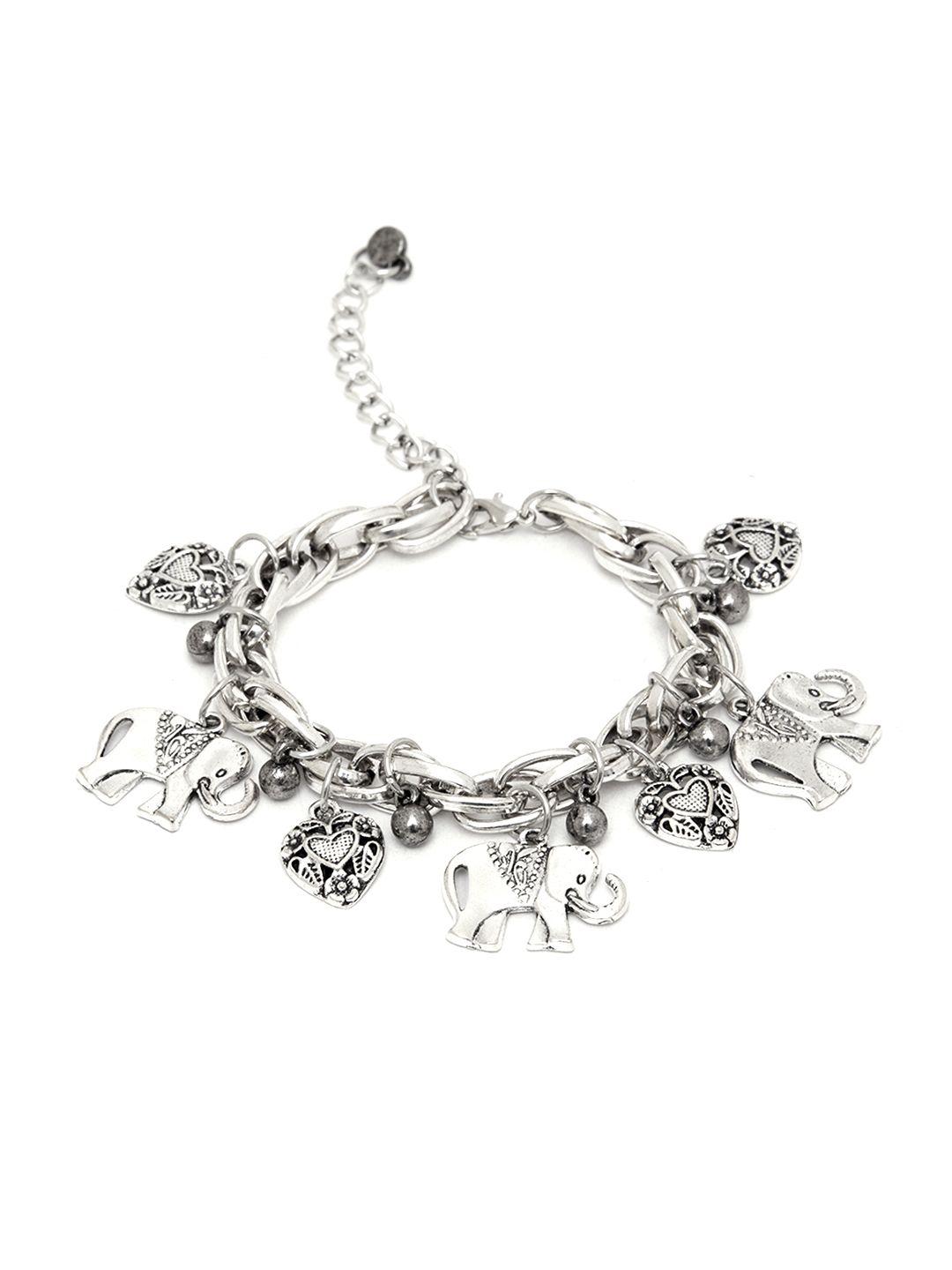 urbanic oxidised silver-toned linked chain anklet with charms