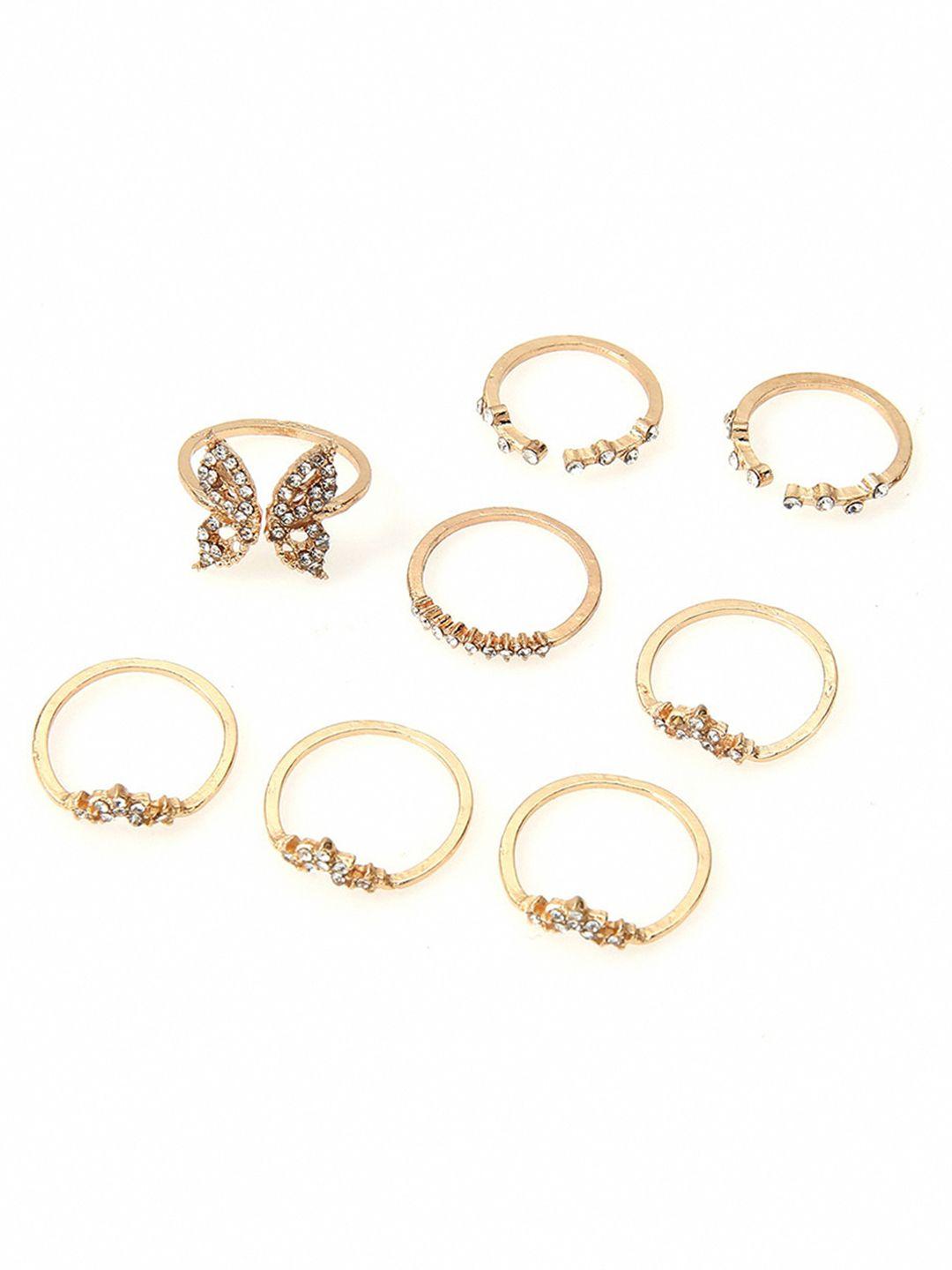 urbanic pack of 8 gold-toned rhinestone ring