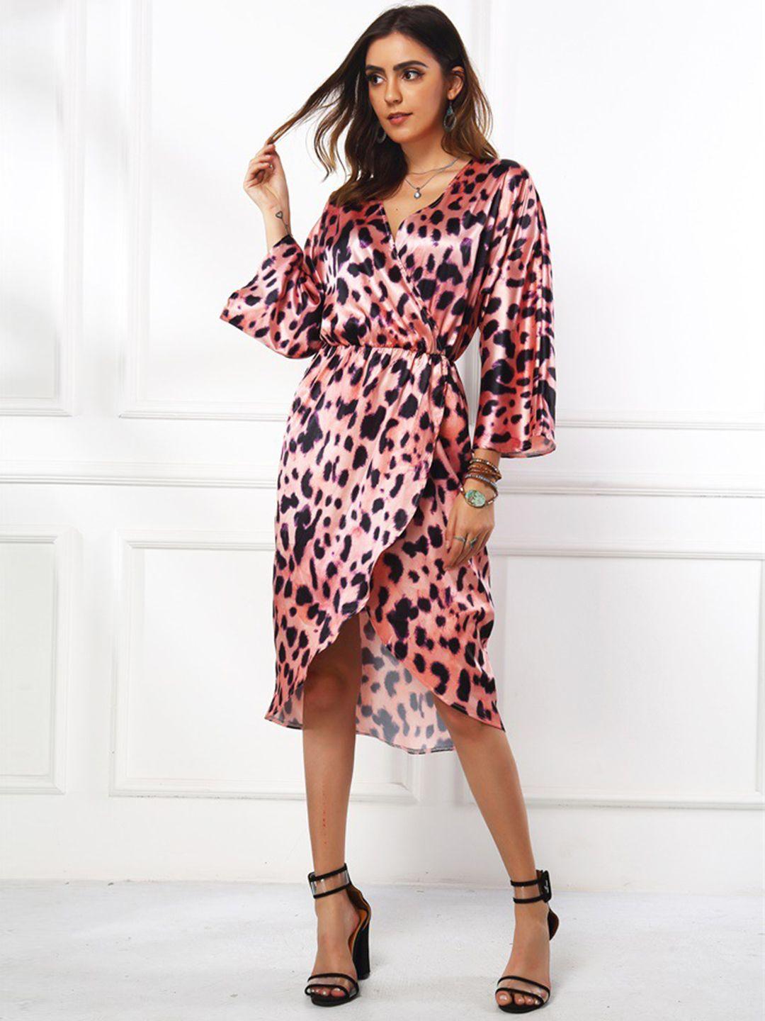 urbanic pink & purple leopard printed wrap dress