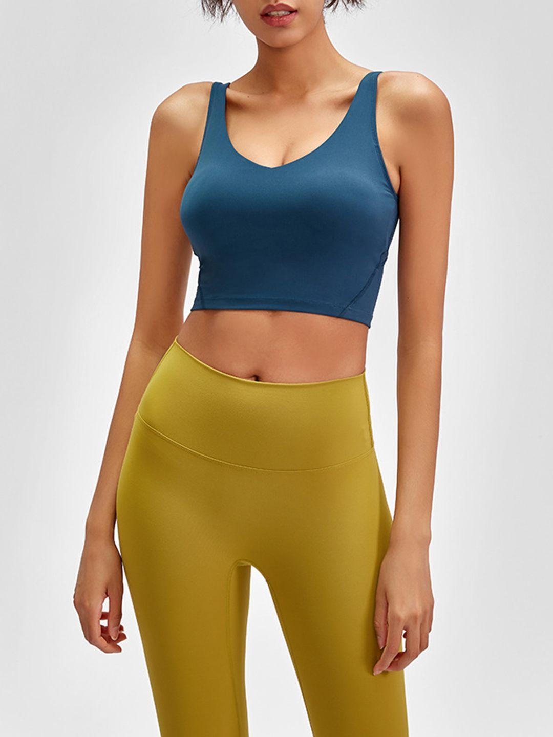 urbanic teal blue solid fitted cropped top