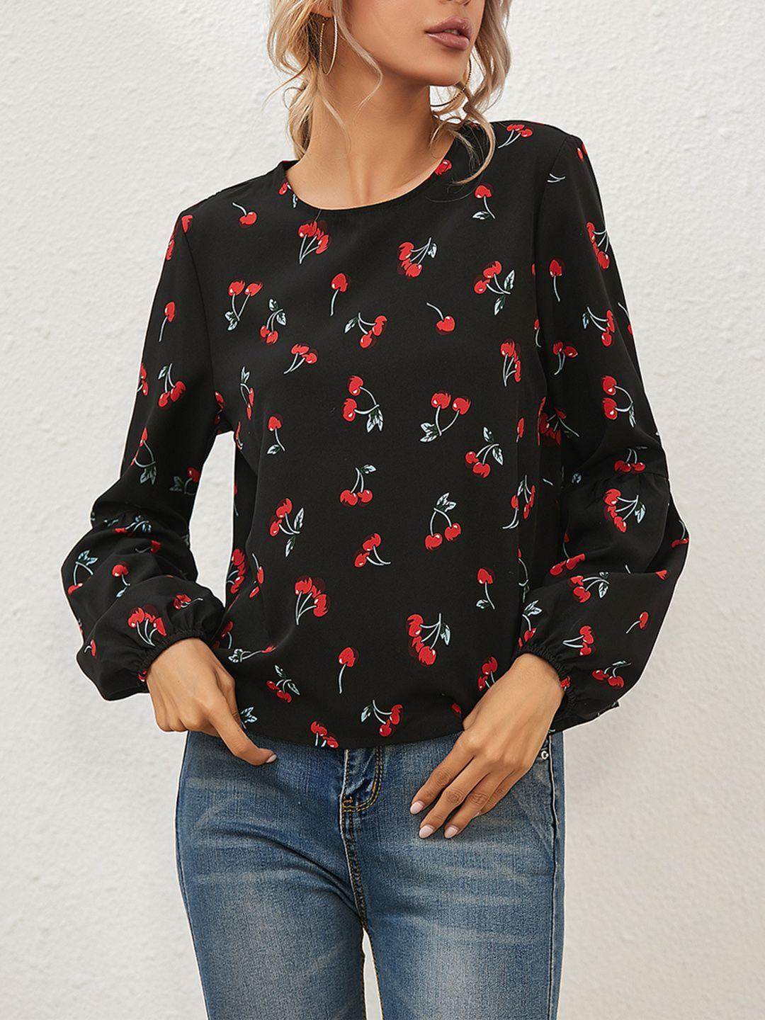 urbanic women black & red conversational print top