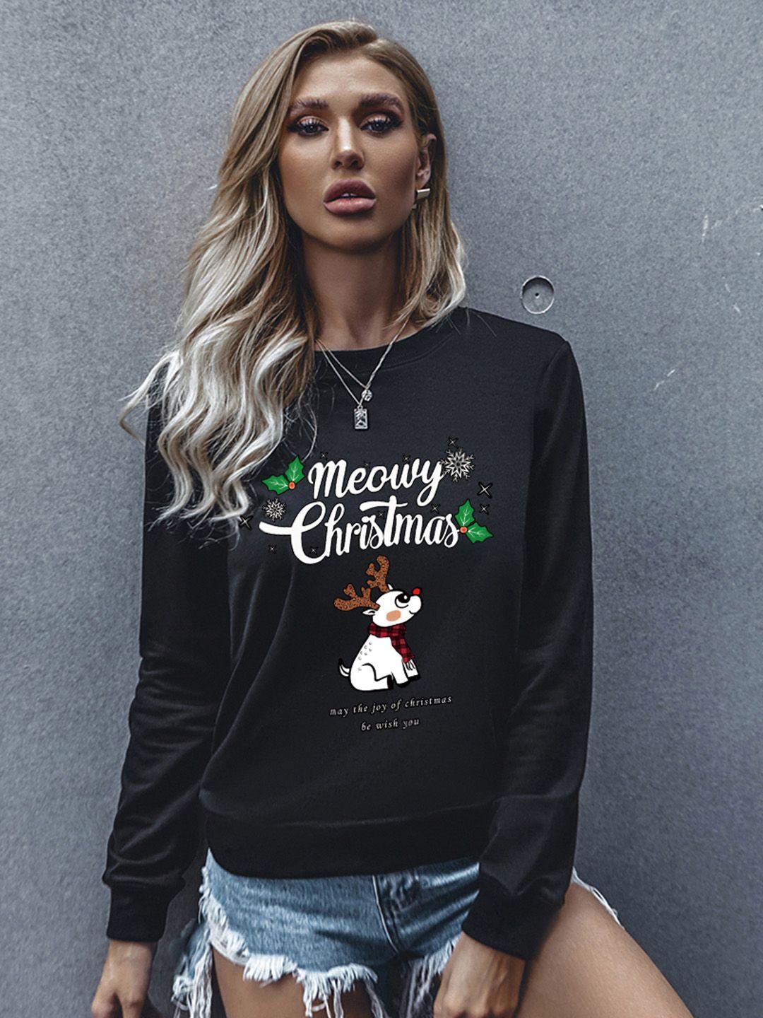 urbanic women black & white christmassy print sweatshirt