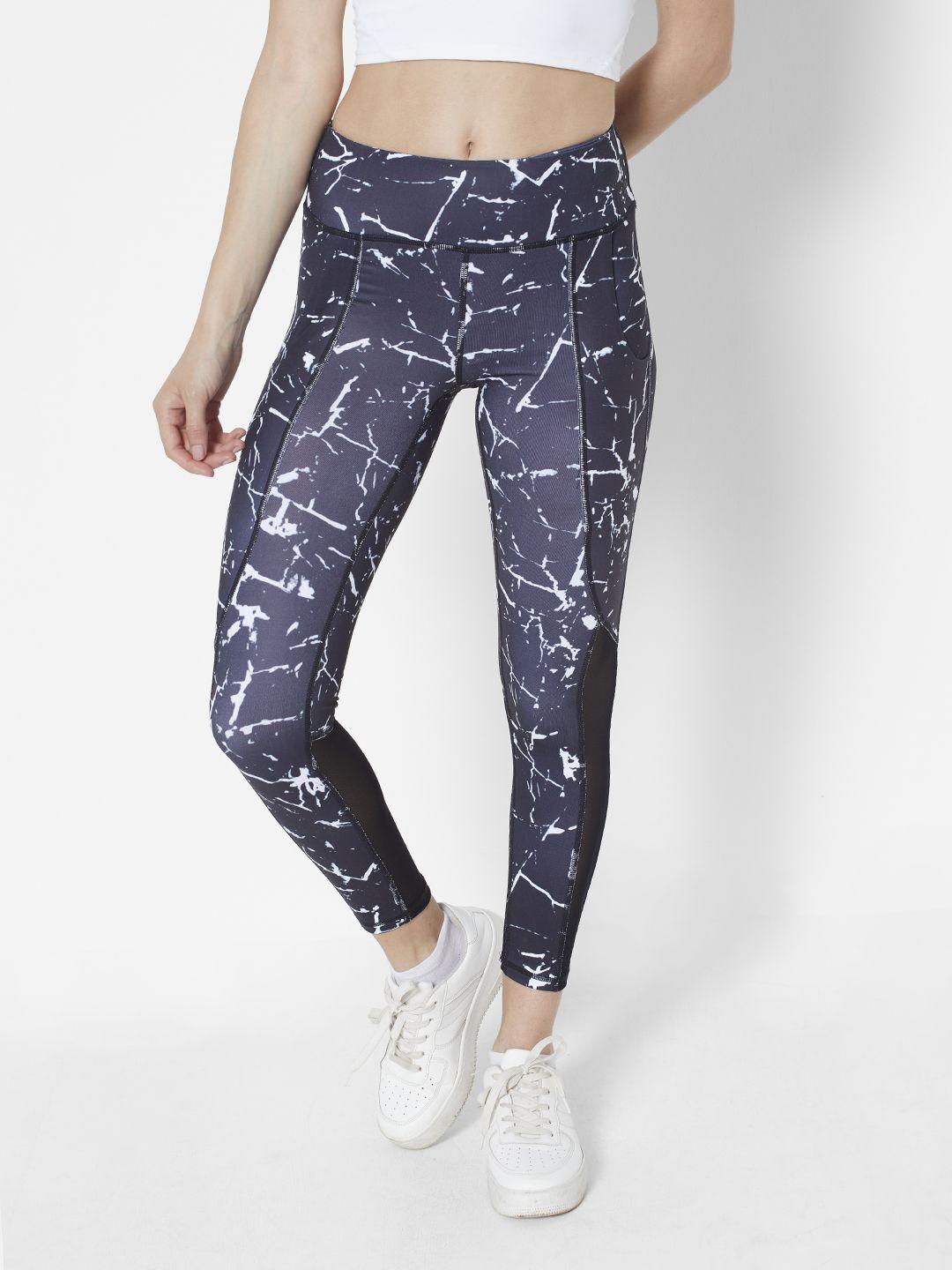 urbanic women black & white printed gym tights