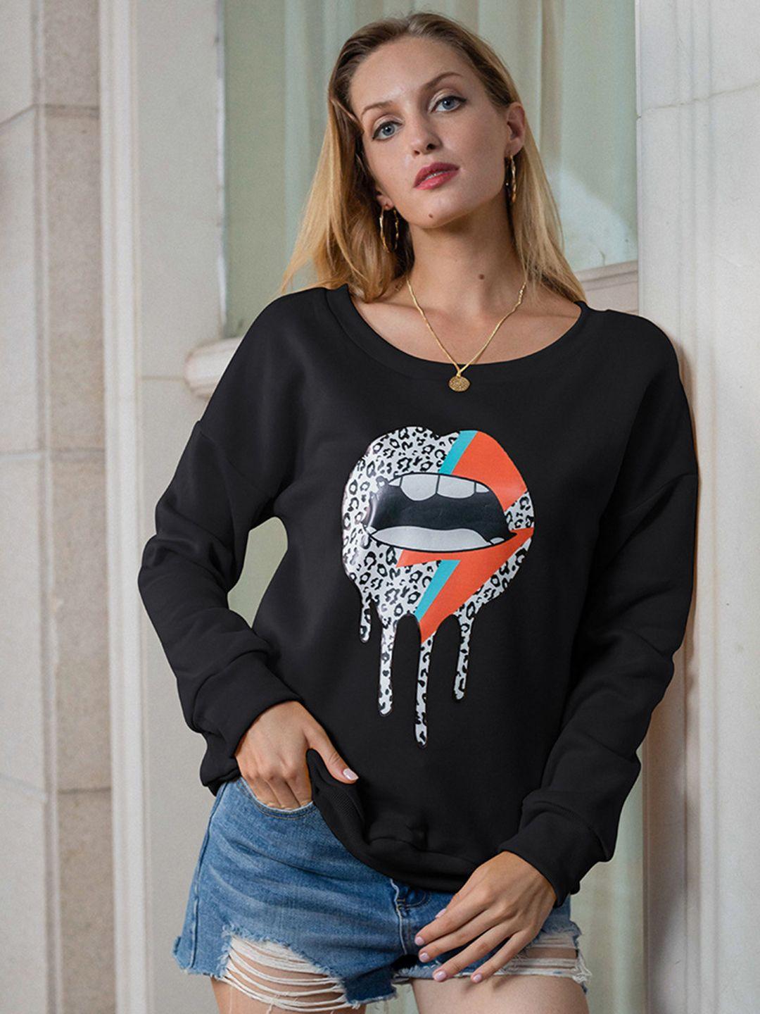 urbanic women black printed sweatshirt