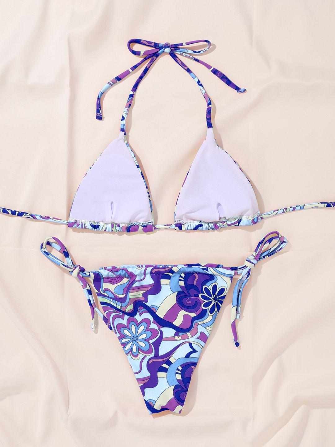 urbanic women blue & purple floral digital print padded swim bikini set