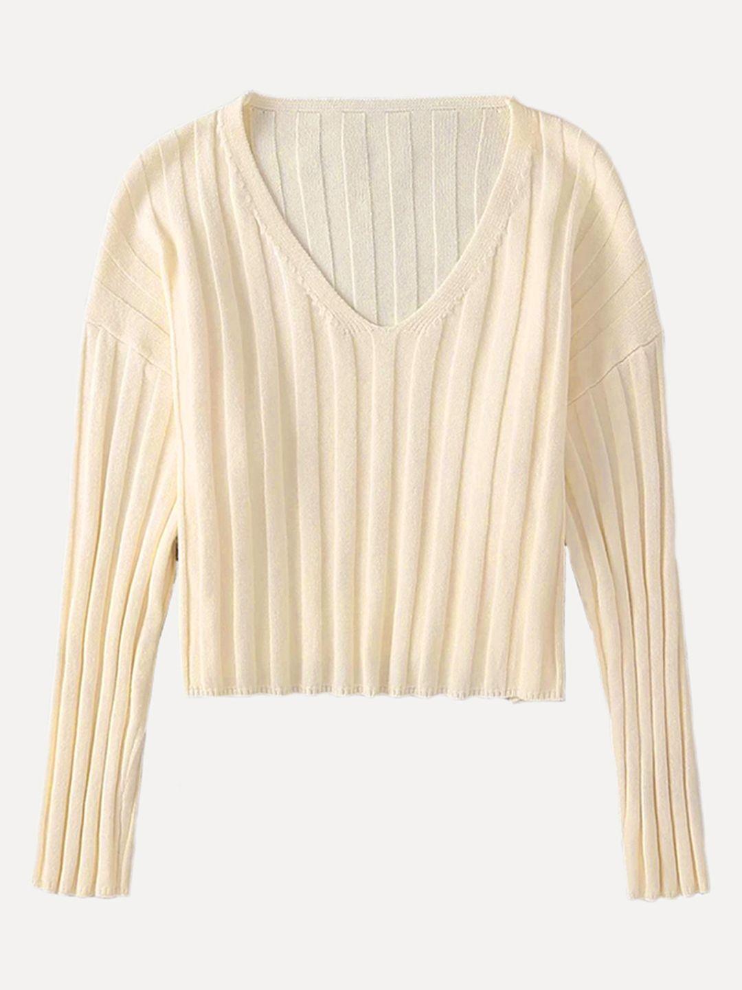 urbanic women cream self striped pullover