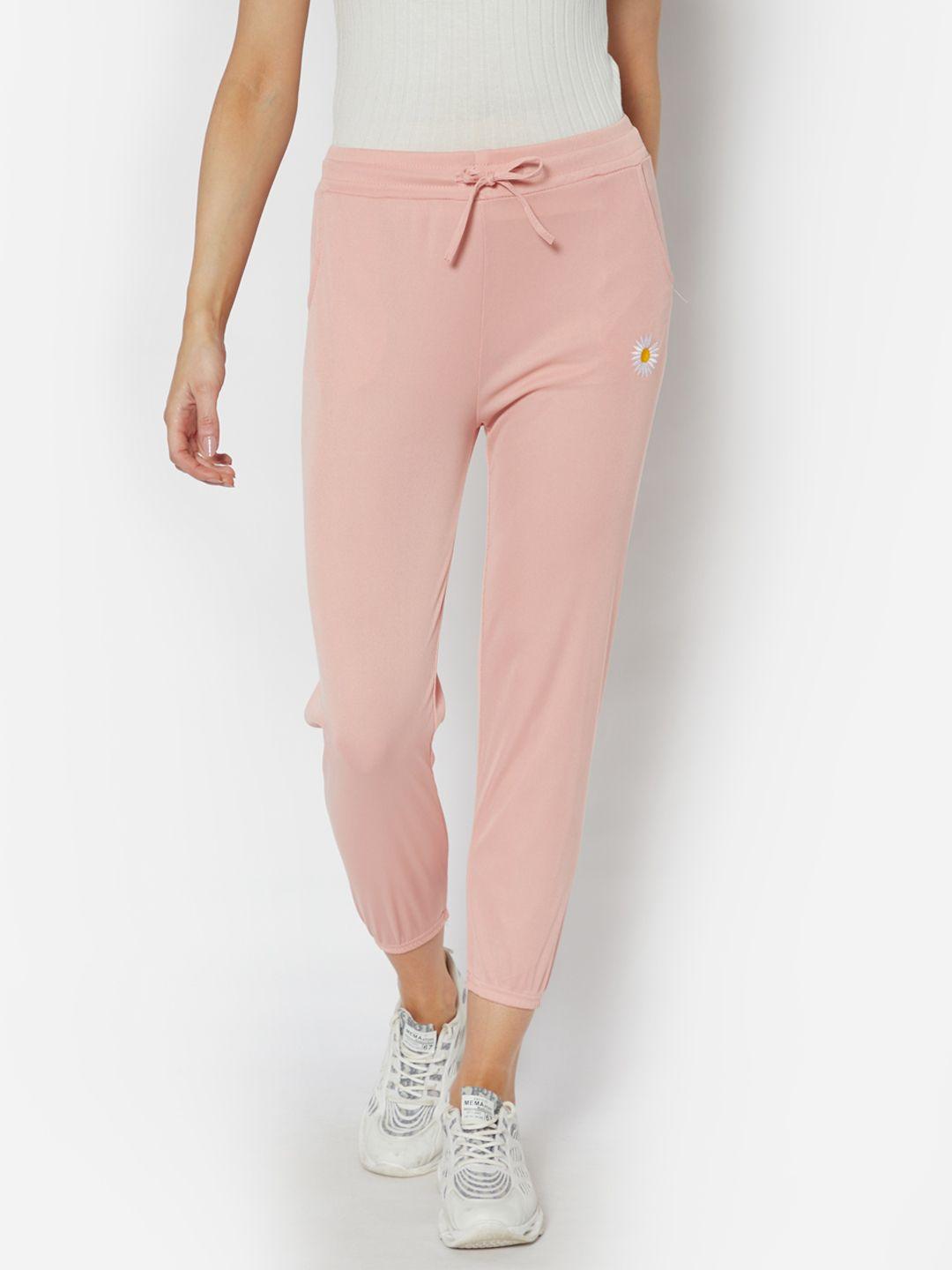 urbanic women dusty pink foral embroidered joggers