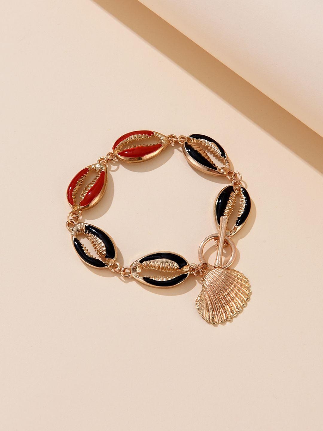 urbanic women gold-toned & red shell beaded bracelet