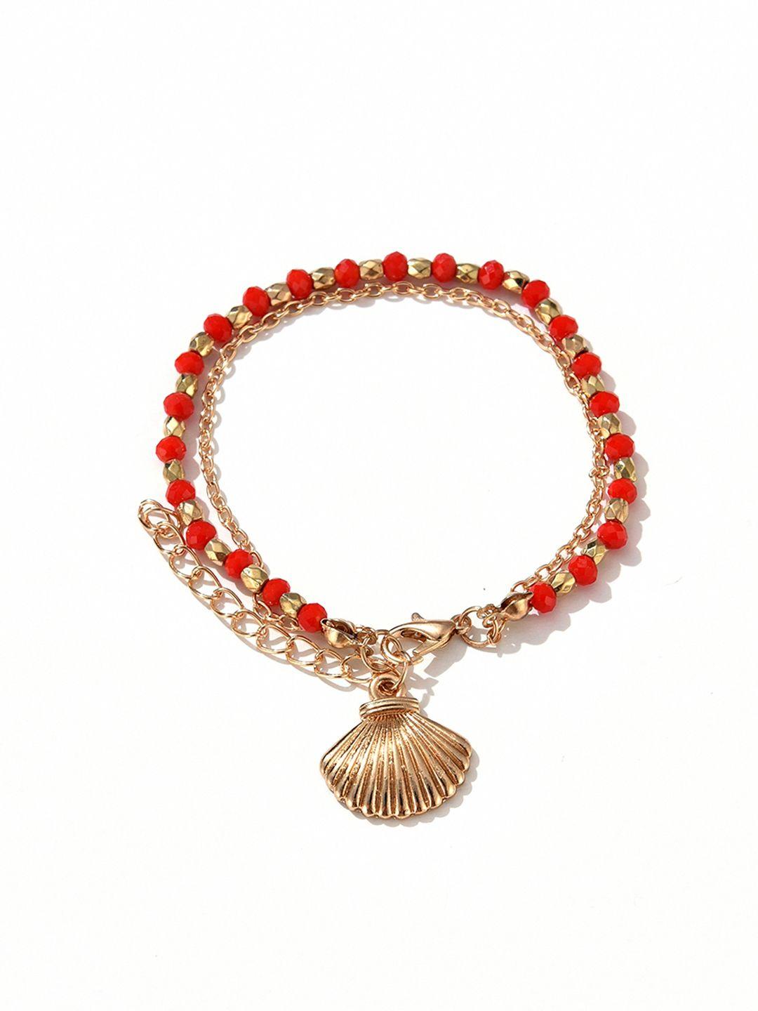 urbanic women gold-toned & red shell charm beaded bracelet