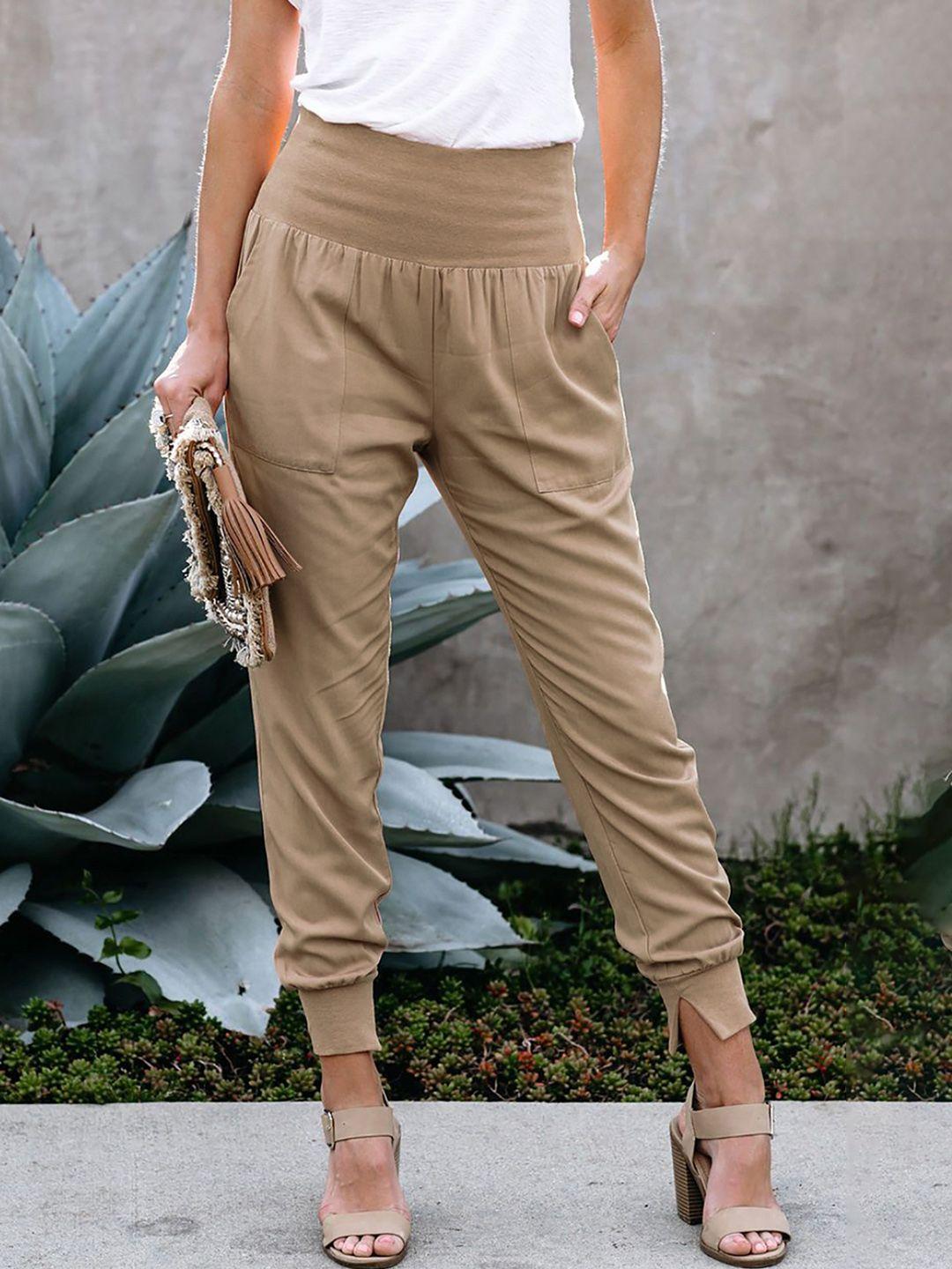 urbanic women khaki solid straight fit joggers