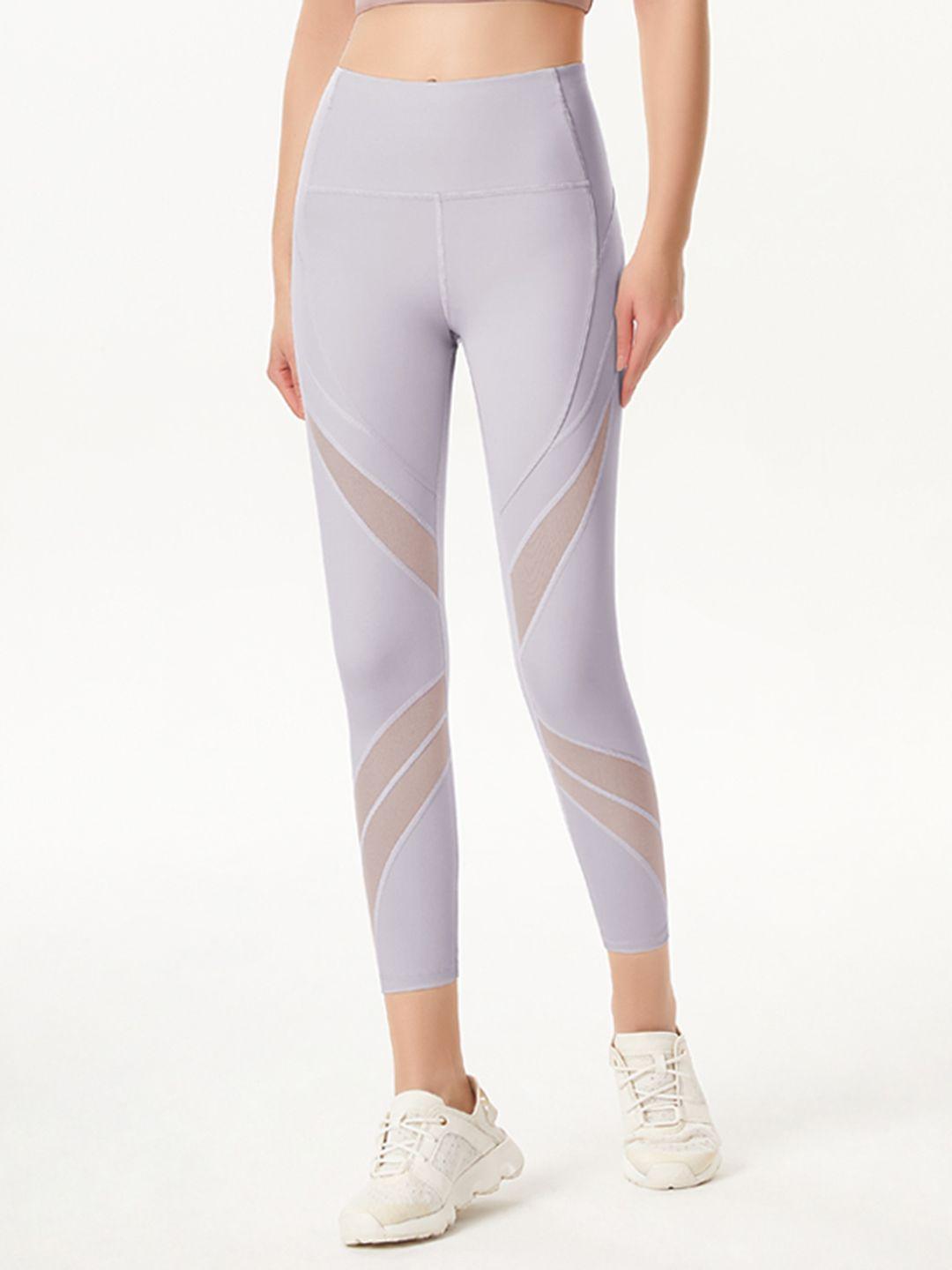 urbanic women lavender solid cropped mesh gym tights