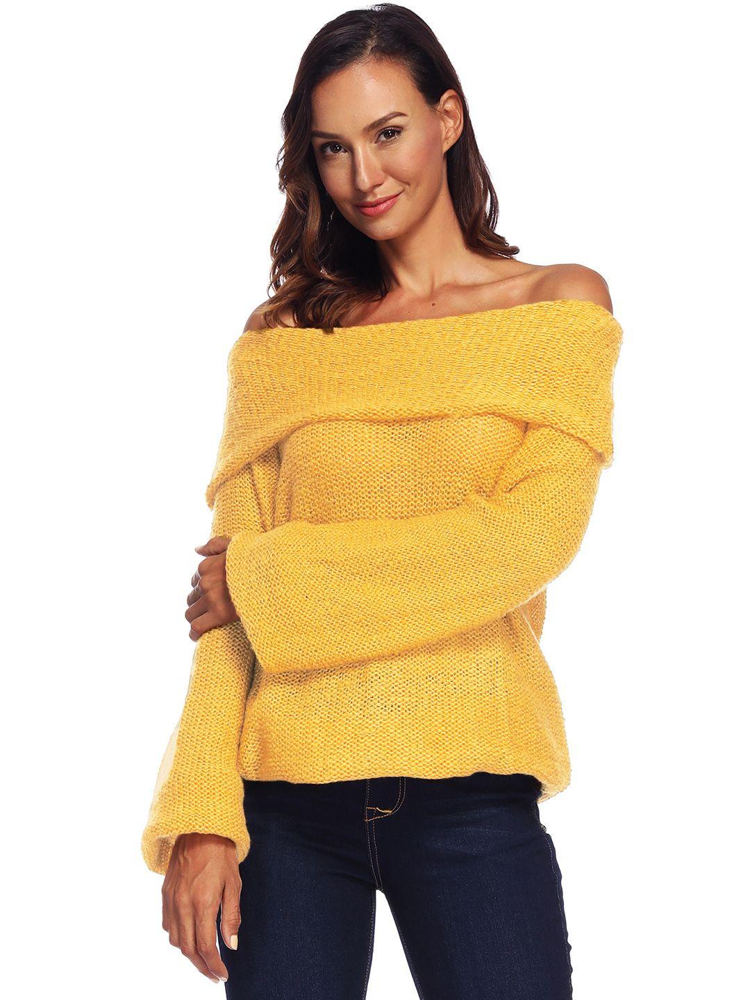 urbanic women mustard yellow off-shoulder pullover