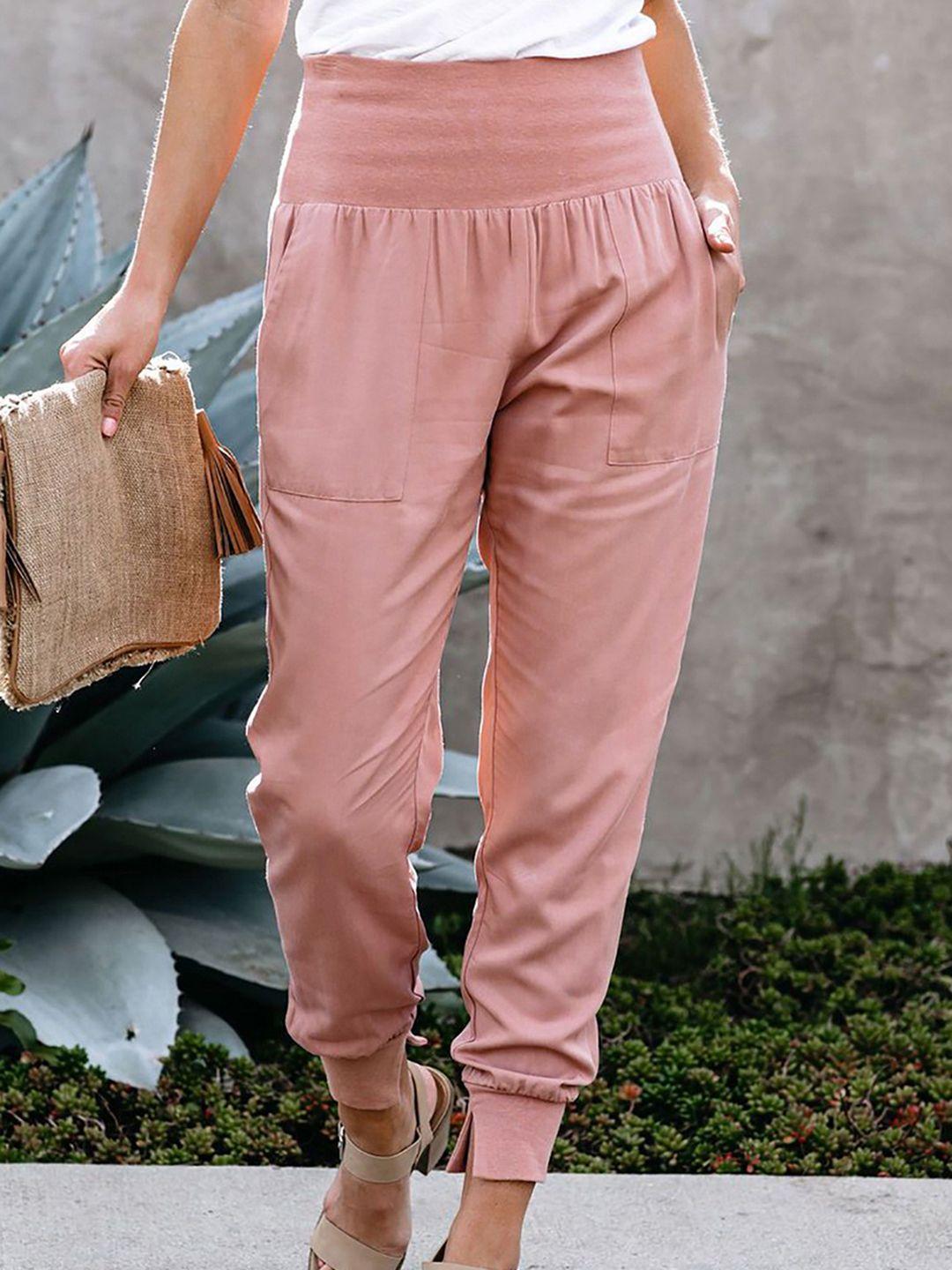 urbanic women peach-coloured straight fit high-rise pleated joggers