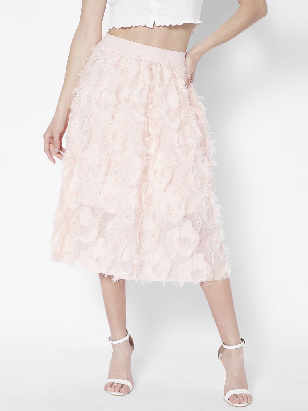 urbanic women pink fuzzy detail a-line midi skirt