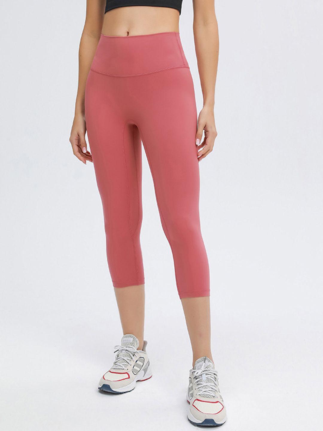 urbanic women pink solid high-rise slim fit gym tights