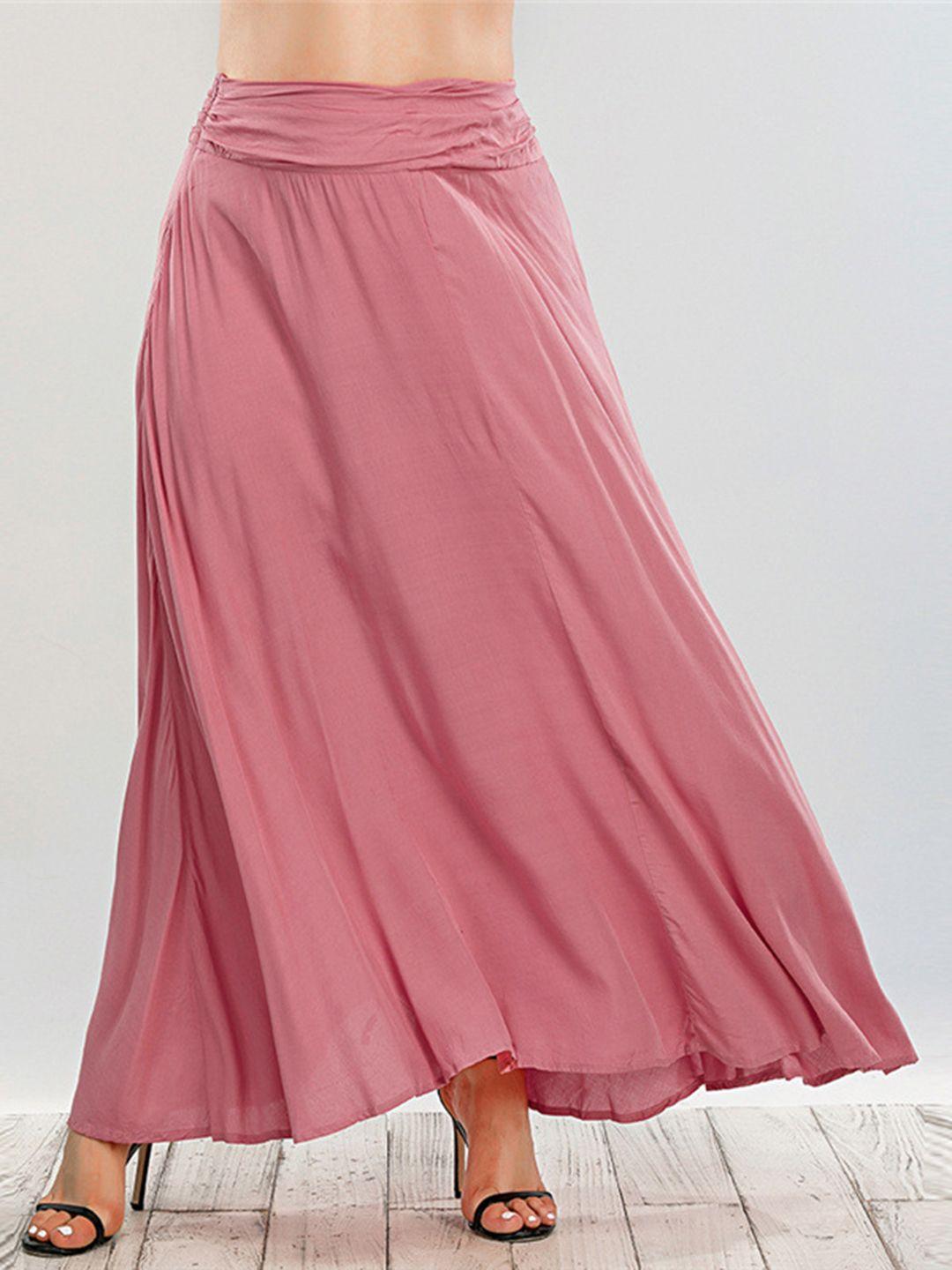 urbanic women pink solid maxi flared skirt