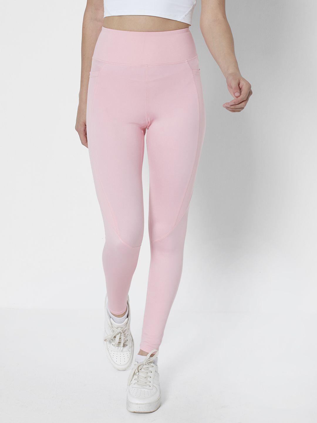 urbanic women pink solid slim fit gym tights