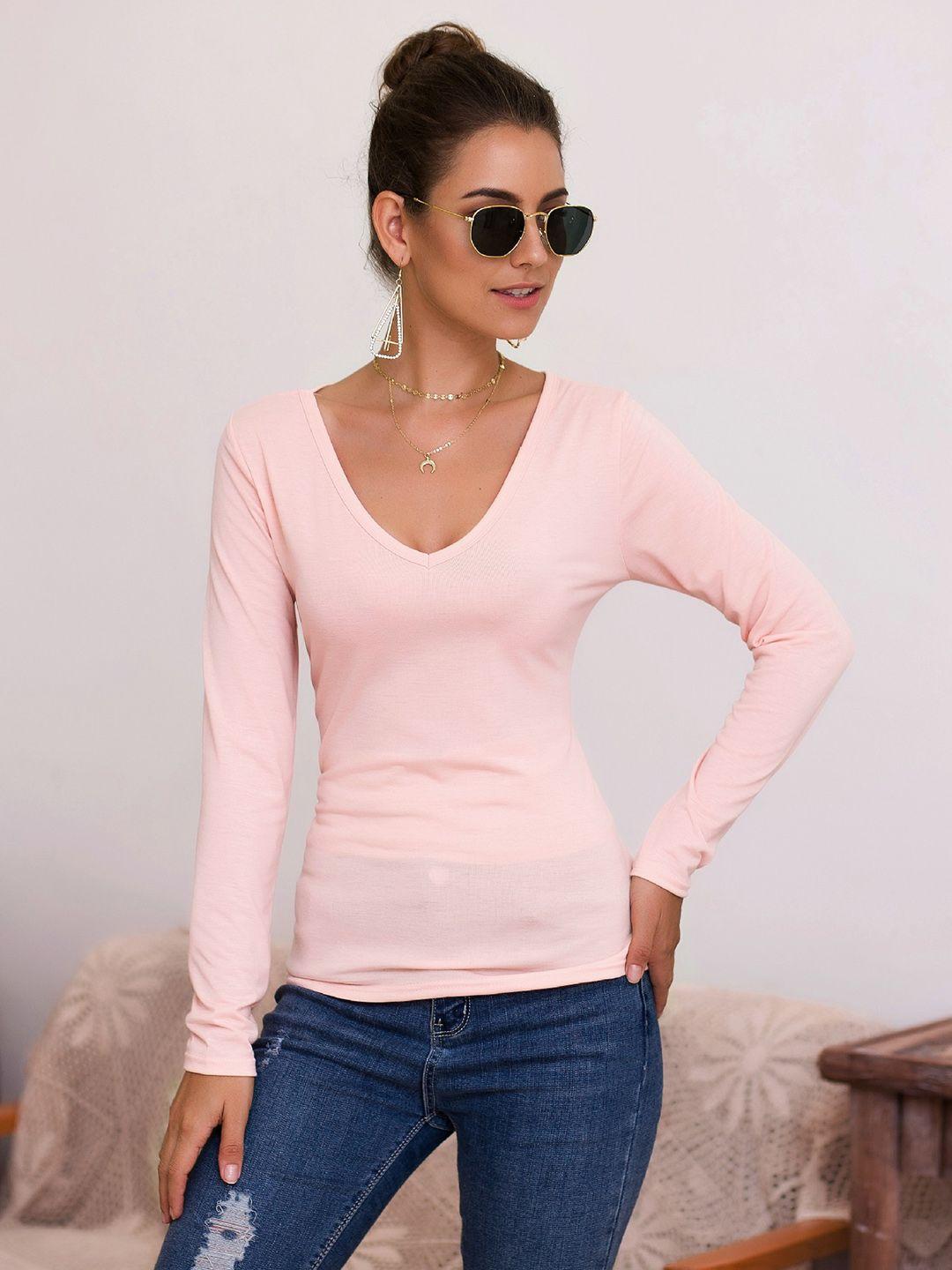 urbanic women pink v-neck t-shirt