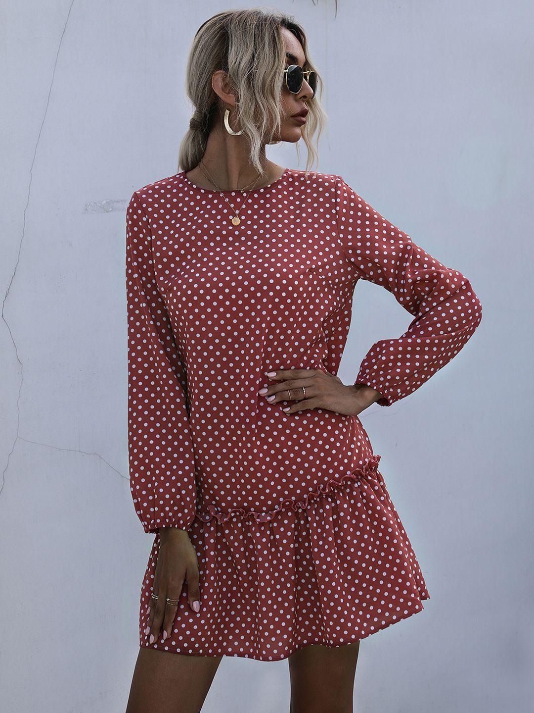 urbanic women red & white polka dot print drop waist dress