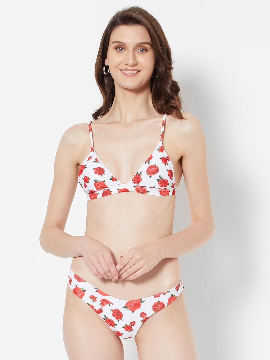 urbanic women white & red floral printed bikini set