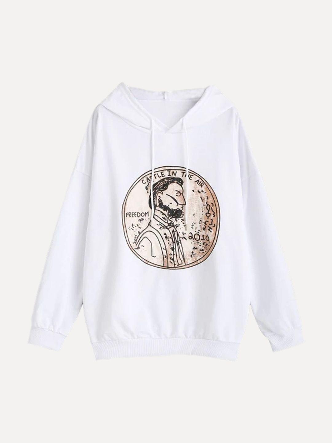 urbanic women white graphic print hooded sweatshirt