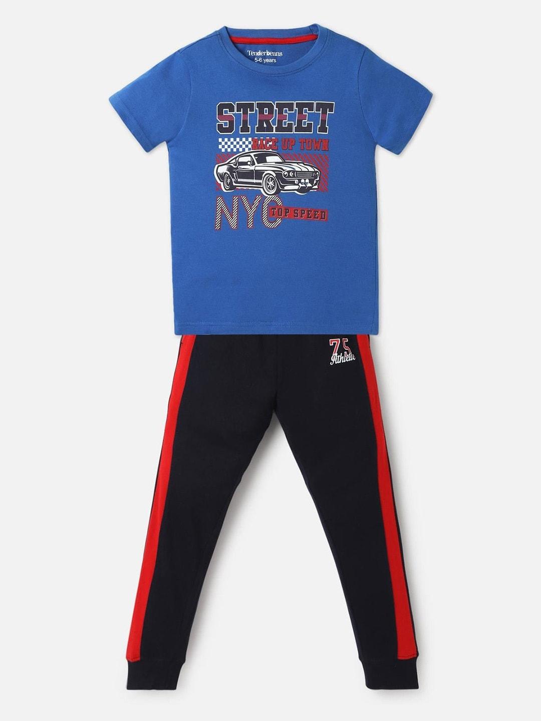 urbanmark-boys-blue-&-black-printed-t-shirt-with-trousers
