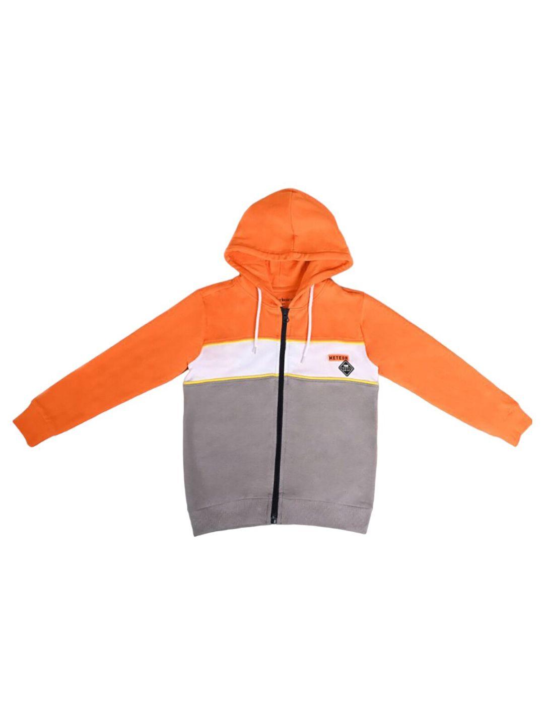 urbanmark boys colourblocked hooded pure cotton sweatshirt