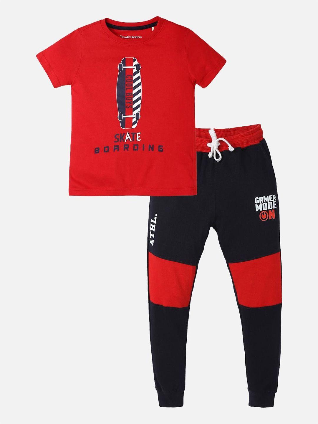 urbanmark-boys-red-&-black-printed-t-shirt-with-trousers