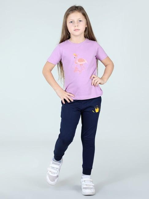 urbanmark junior purple & navy printed t-shirt with joggers