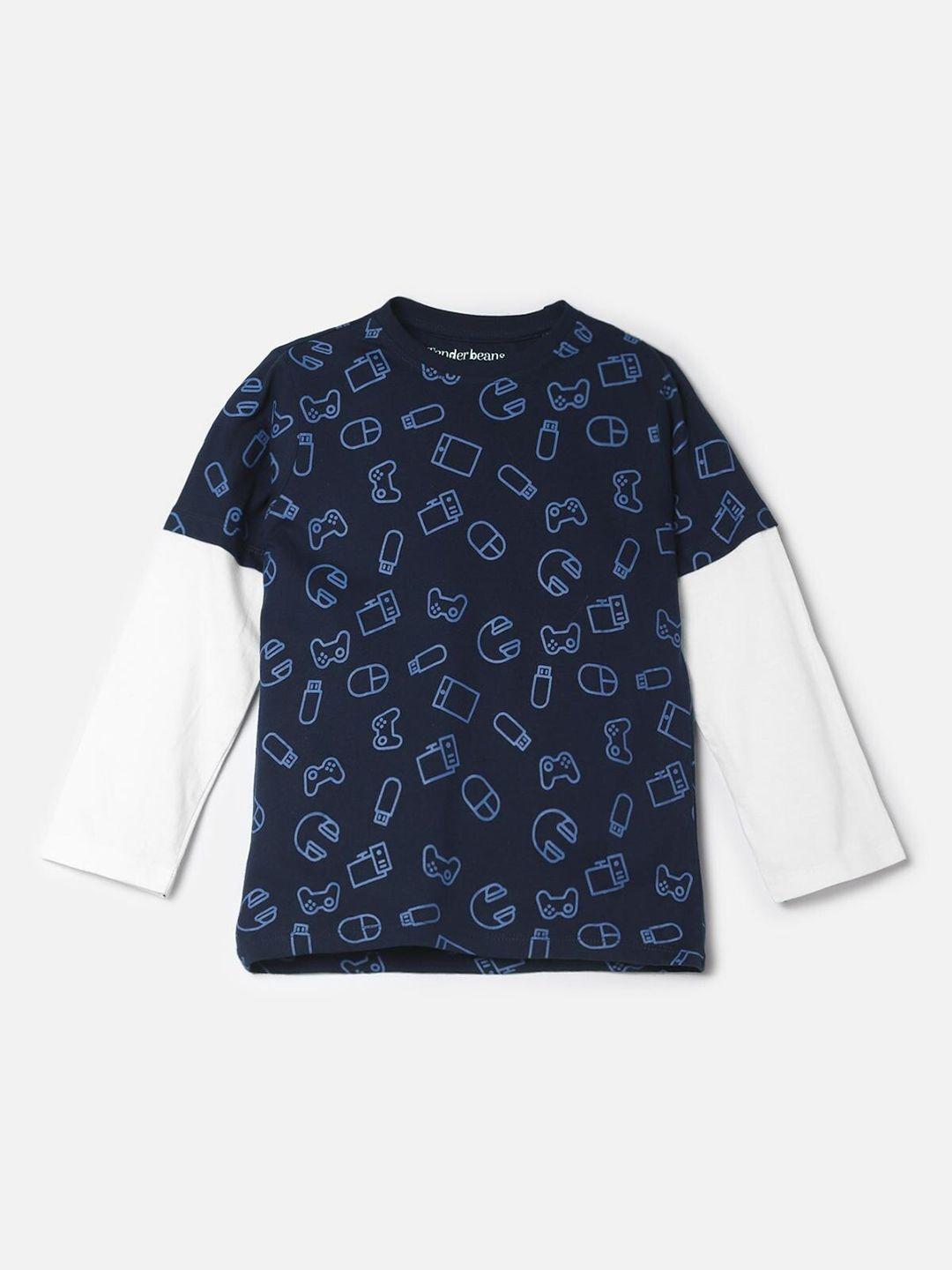 urbanmark boys navy blue & white conversational printed pure cotton casual t-shirt