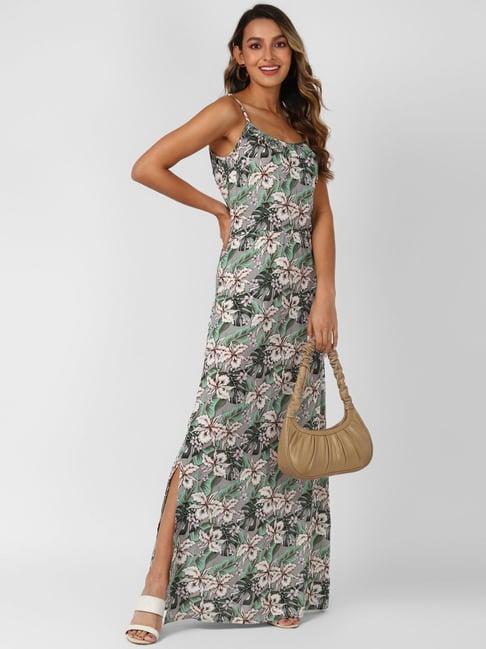 urbanmark grey & green floral print maxi dress