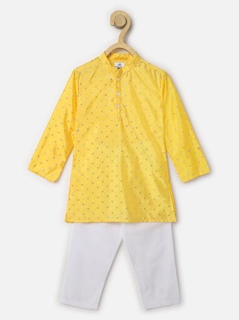 urbanmark junior yellow & white embellished full sleeves kurta with pyjamas