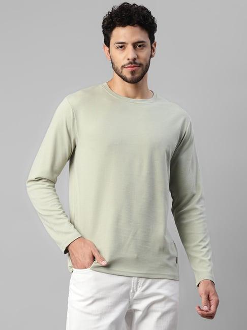 urbanmark light green regular fit textured crew t-shirt