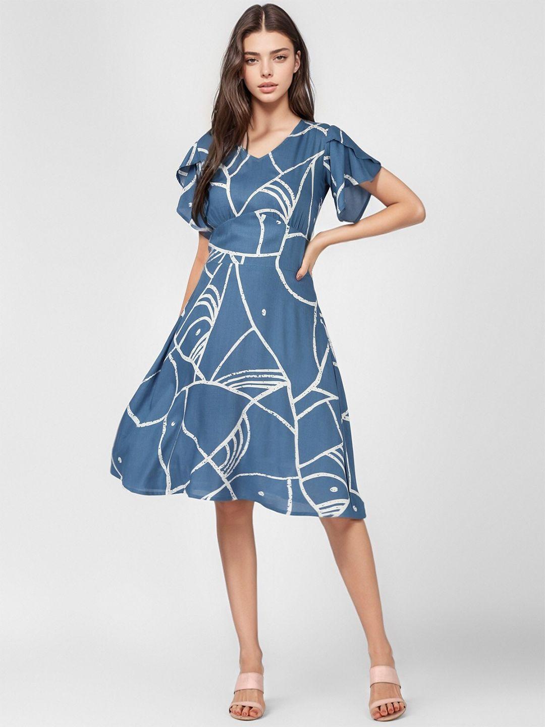 urbanmark printed flared sleeves a-line midi dress