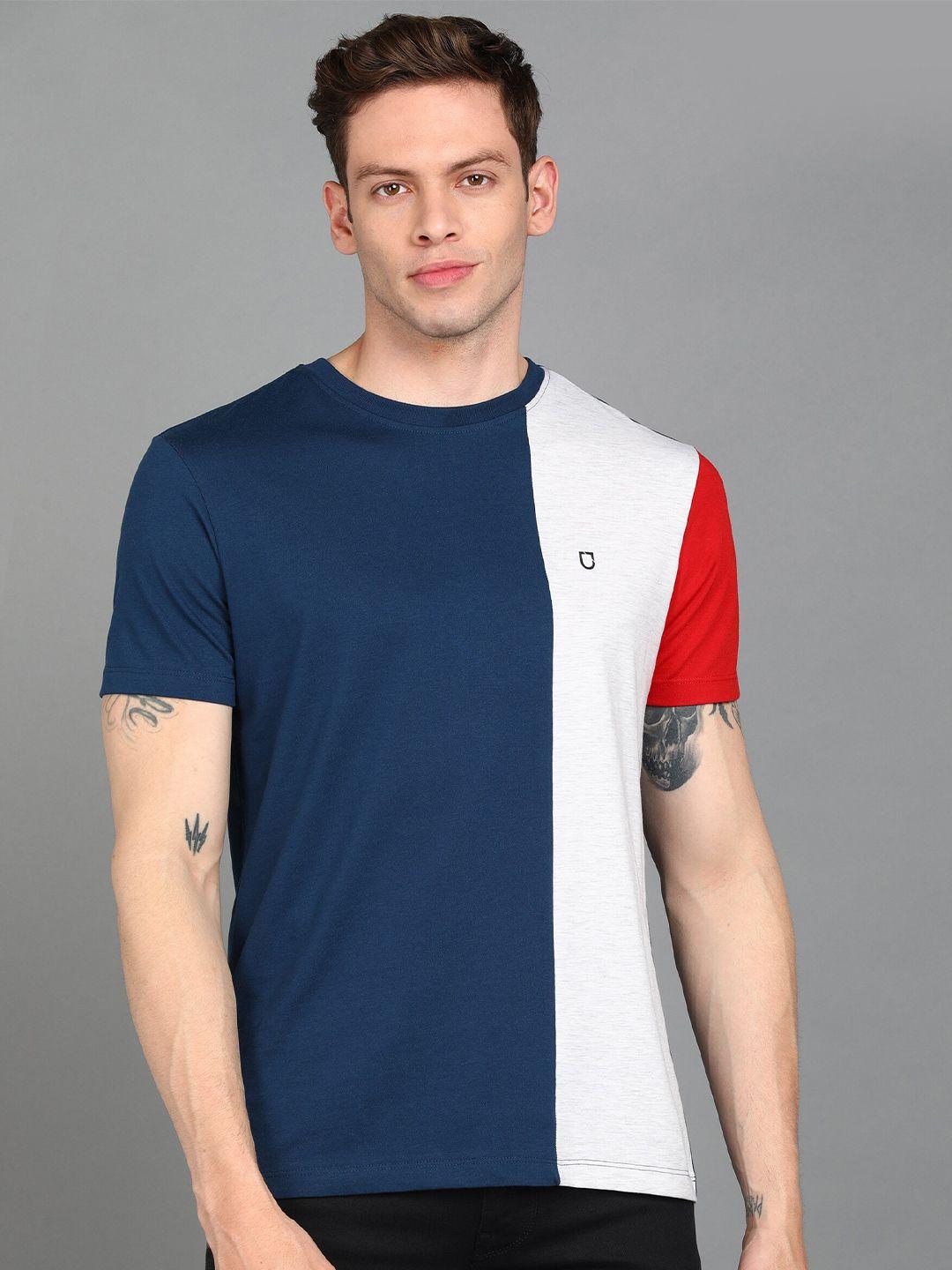 urbano fashion men  colourblocked slim fit round neck cotton t-shirt
