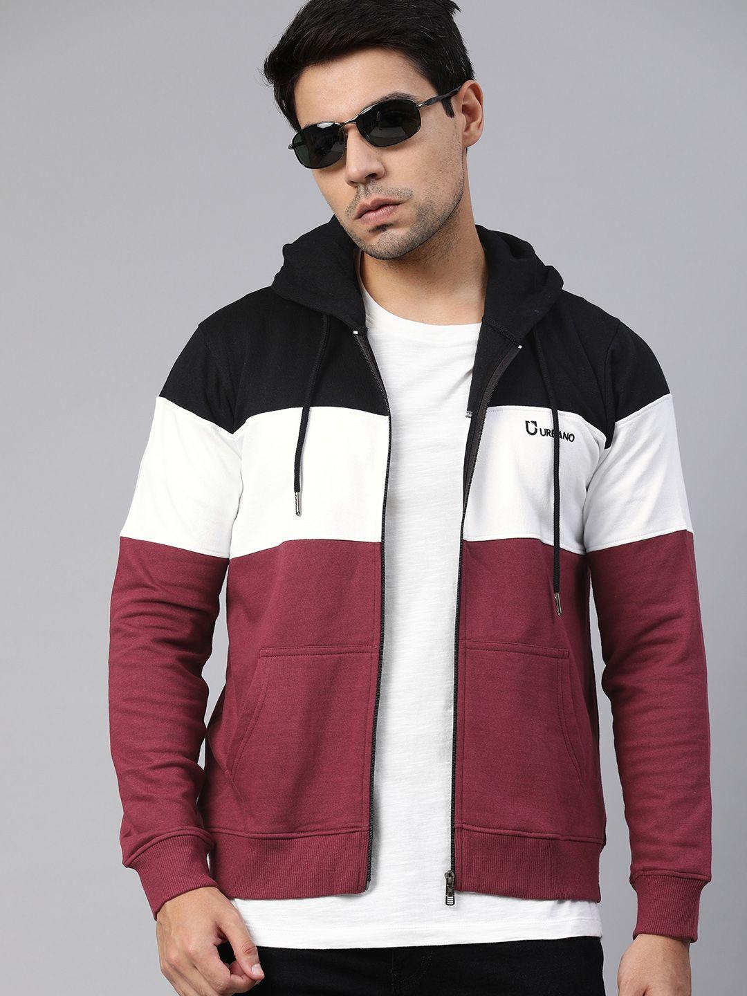 urbano fashion men black & white colourblocked open front jacket