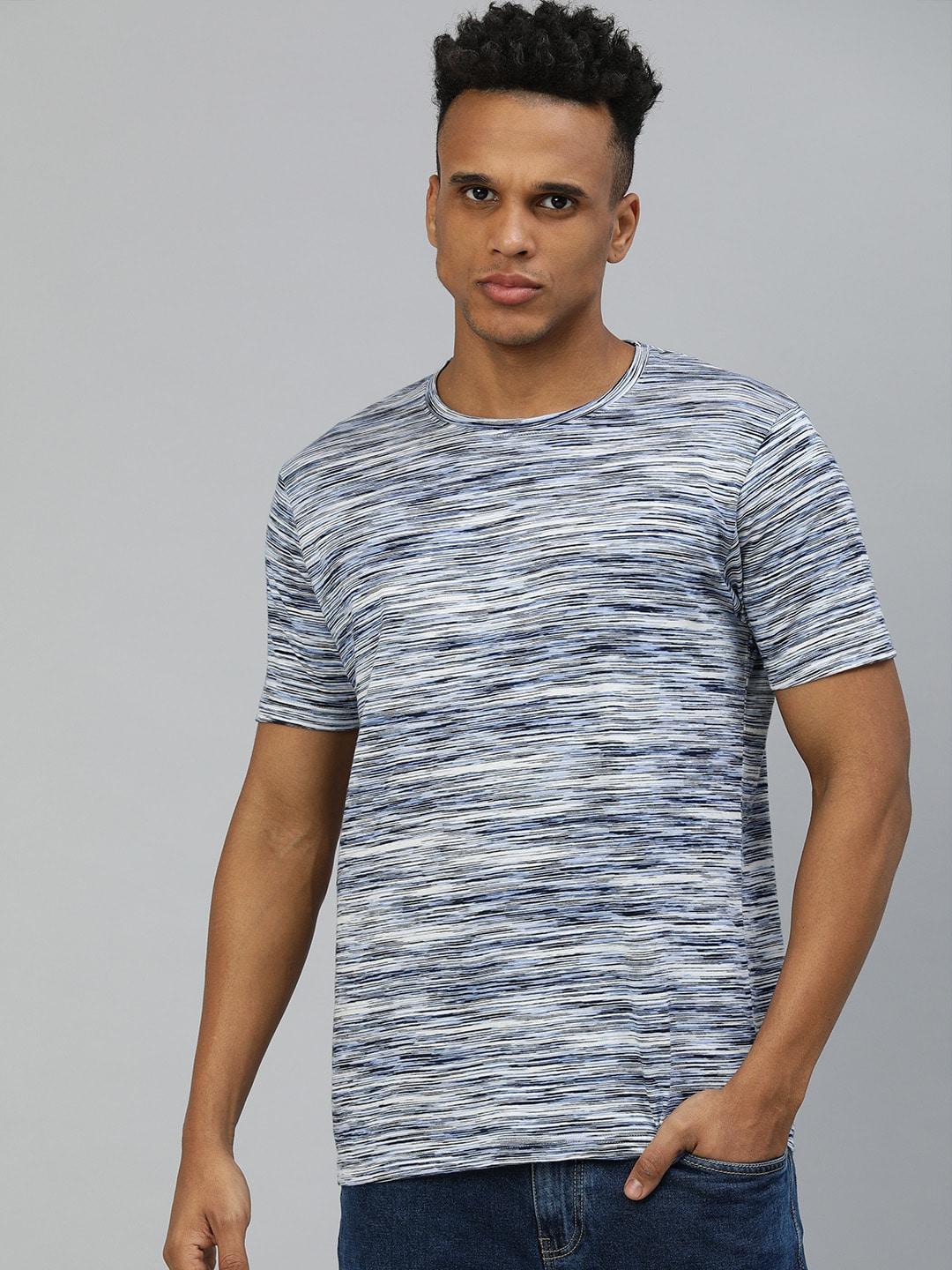 urbano fashion men blue & off-white pure cotton printed t-shirt