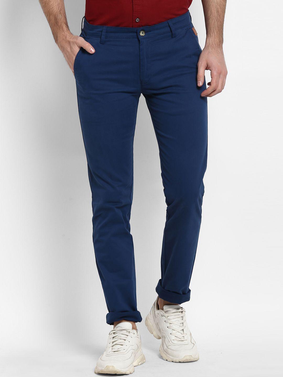 urbano fashion men blue slim fit solid regular trousers