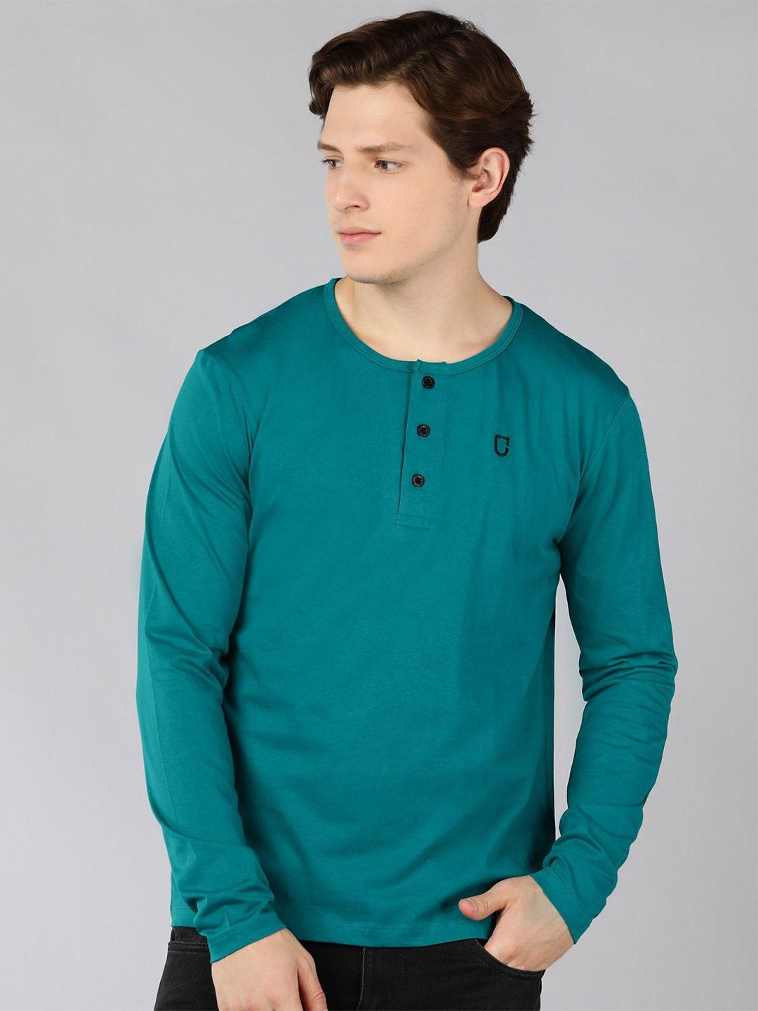 urbano fashion men green henley neck slim fit t-shirt