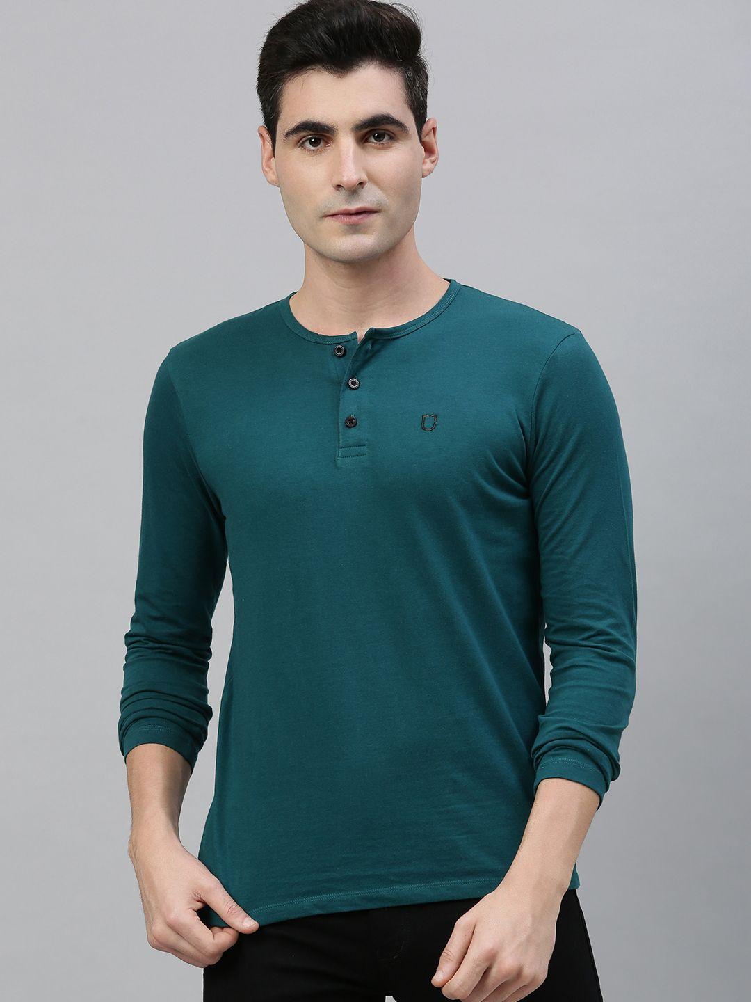 urbano fashion men green solid henley neck t-shirt