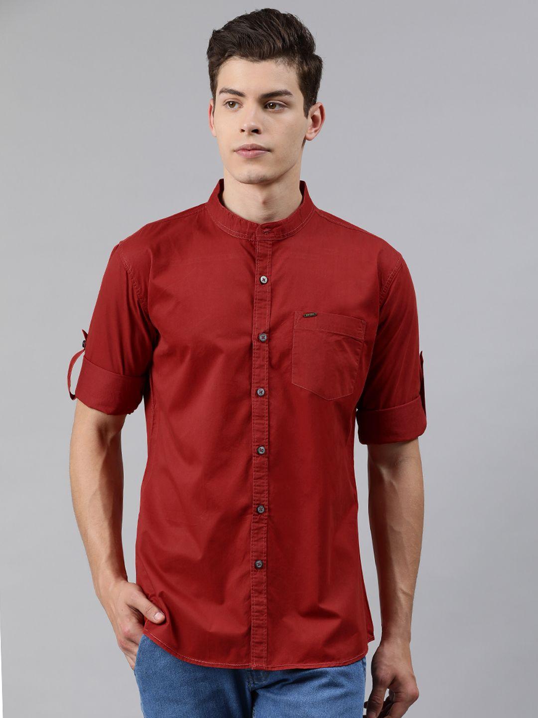 urbano fashion men maroon slim fit solid casual shirt