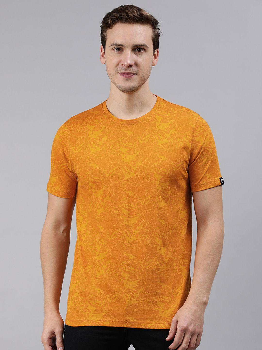 urbano fashion men mustard yellow floral printed tropical slim fit t-shirt