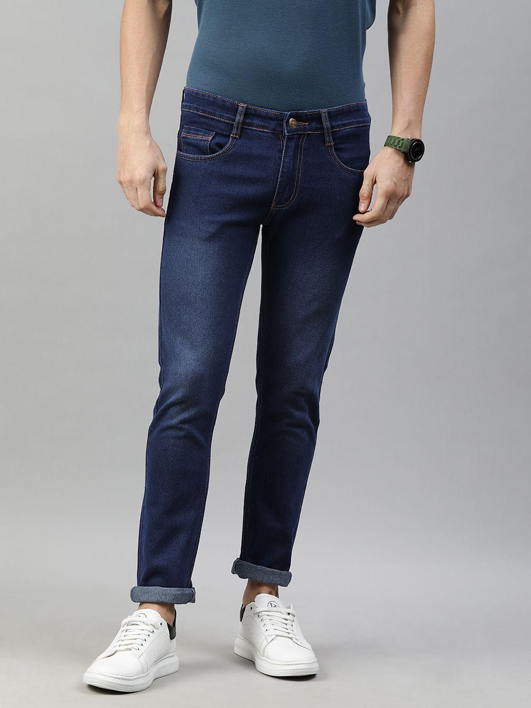 urbano fashion men navy blue slim fit light fade stretchable jeans