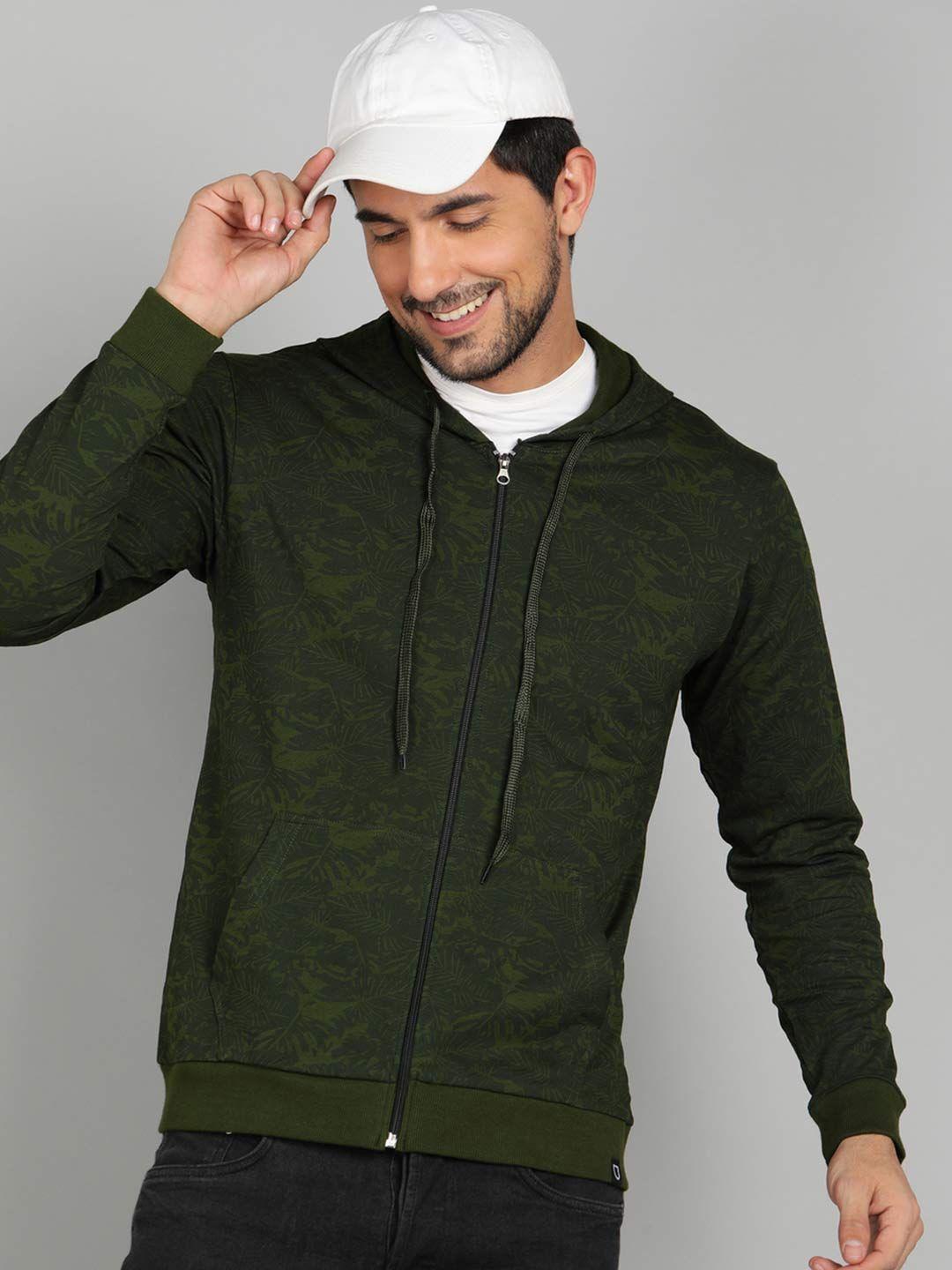 urbano fashion men olive green floral printed bomber jacket