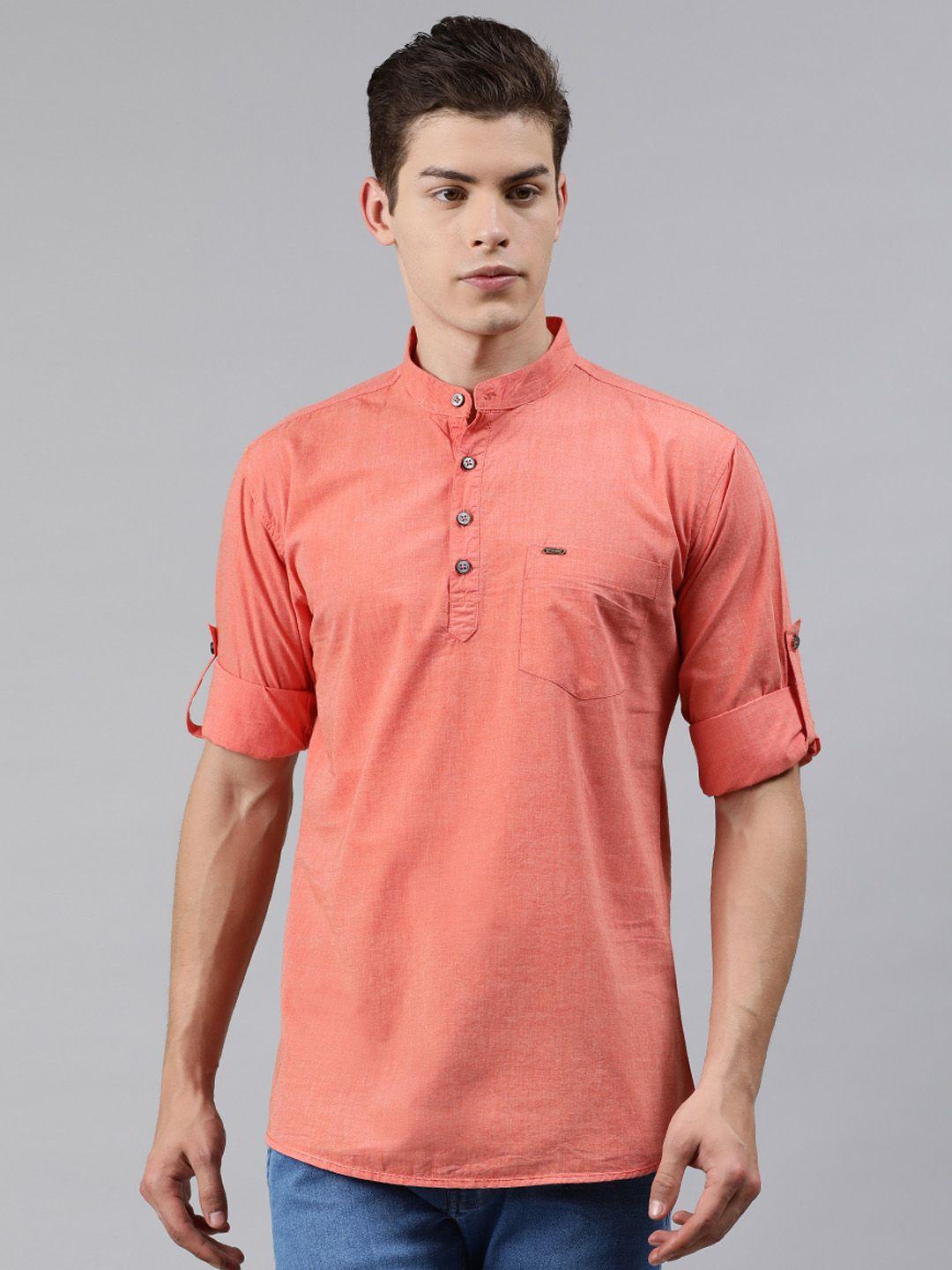 urbano fashion men peach-coloured slim fit solid casual shirt