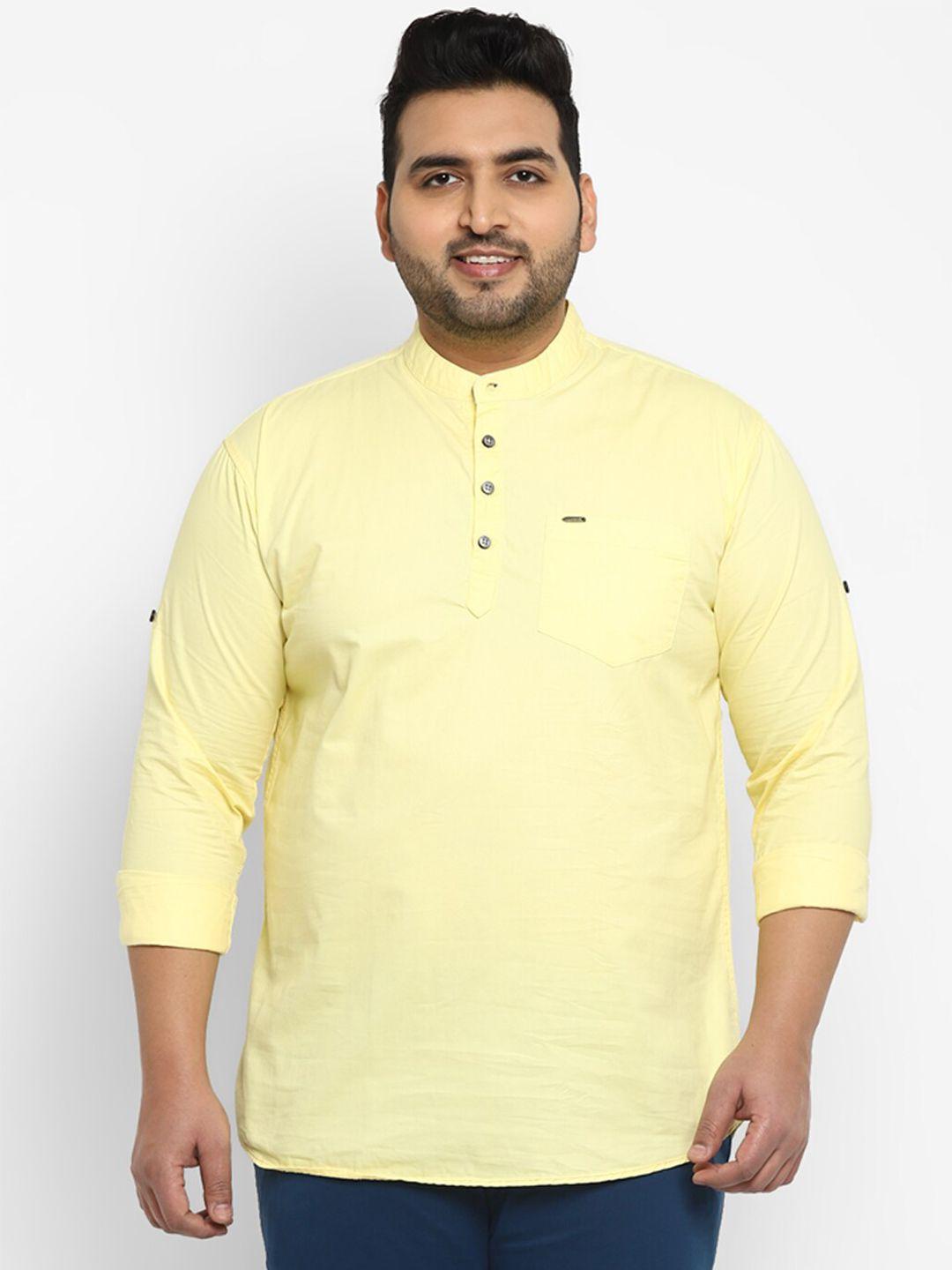 urbano plus men yellow solid cotton casual shirt