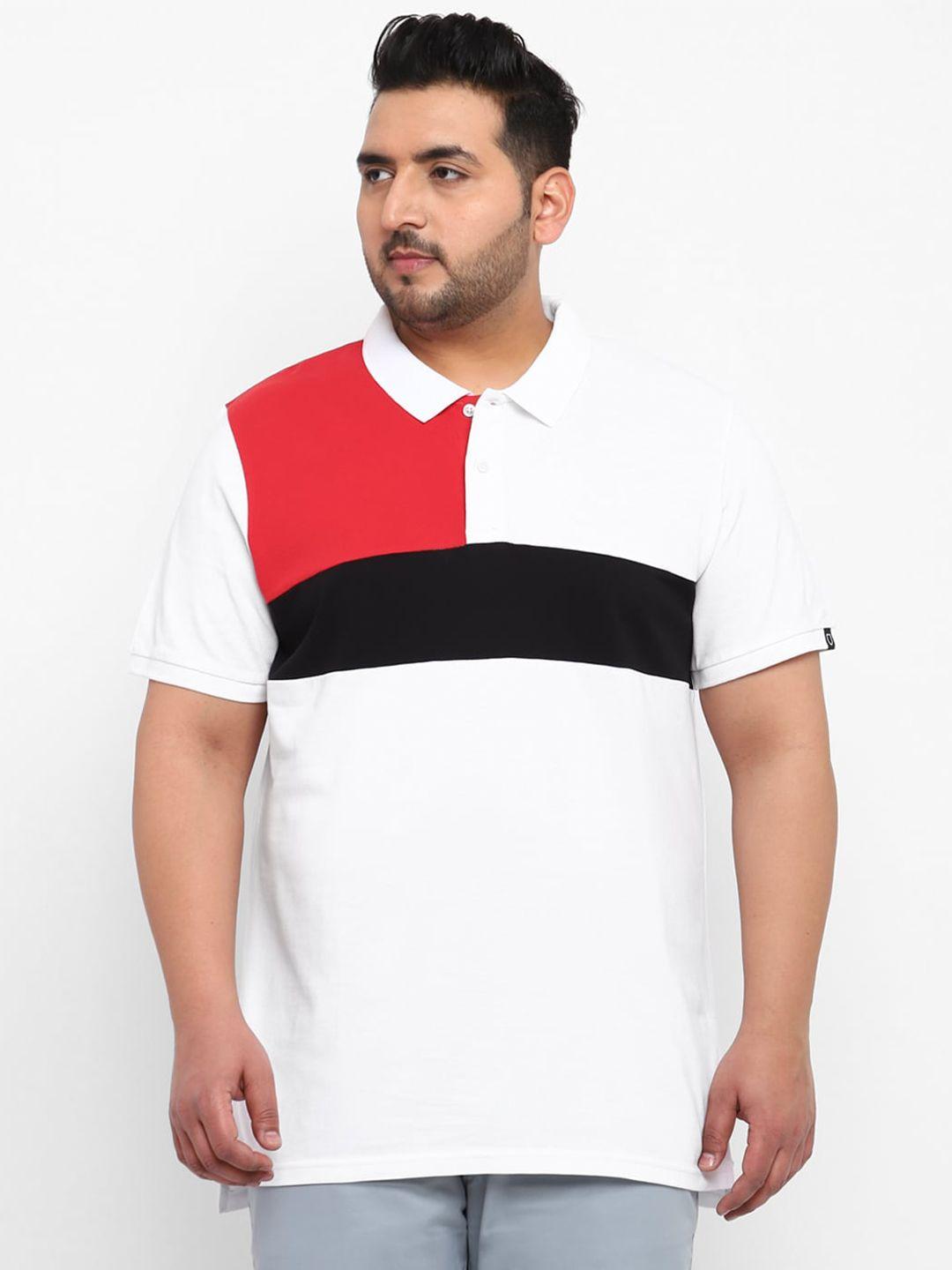 urbano plus plus size colourblocked polo collar pure cotton t-shirt