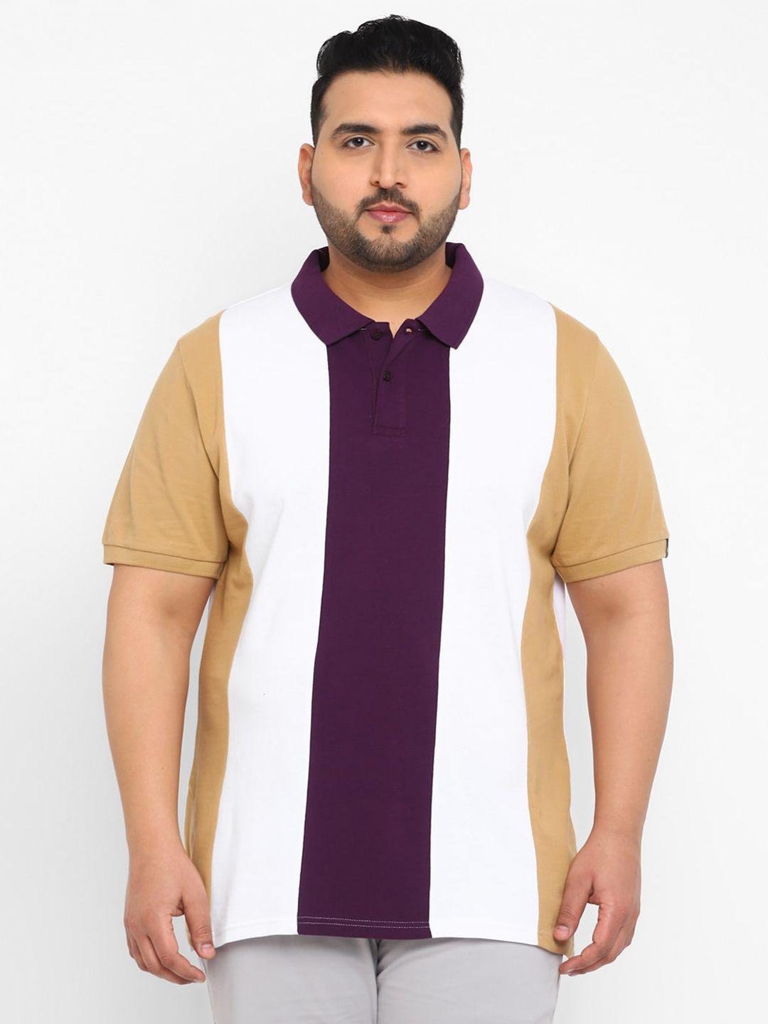 urbano plus size colourblocked polo collar cotton t-shirt