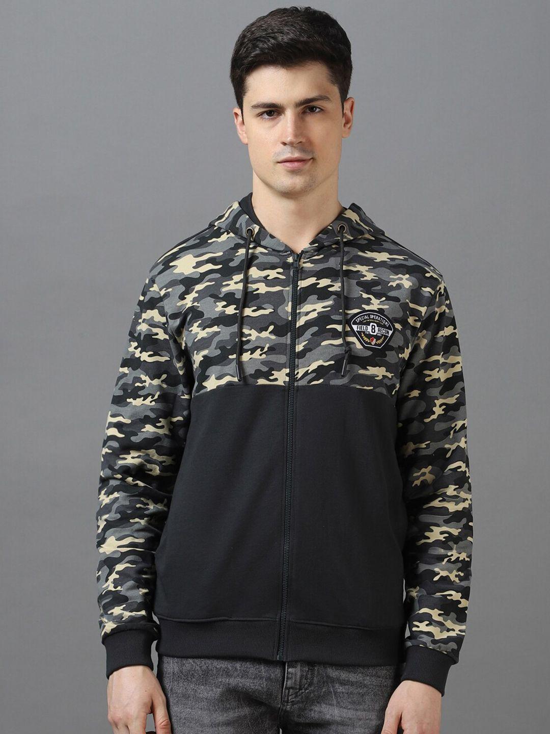 urbano fashion camouflage printed hooded front-open sweatshirt