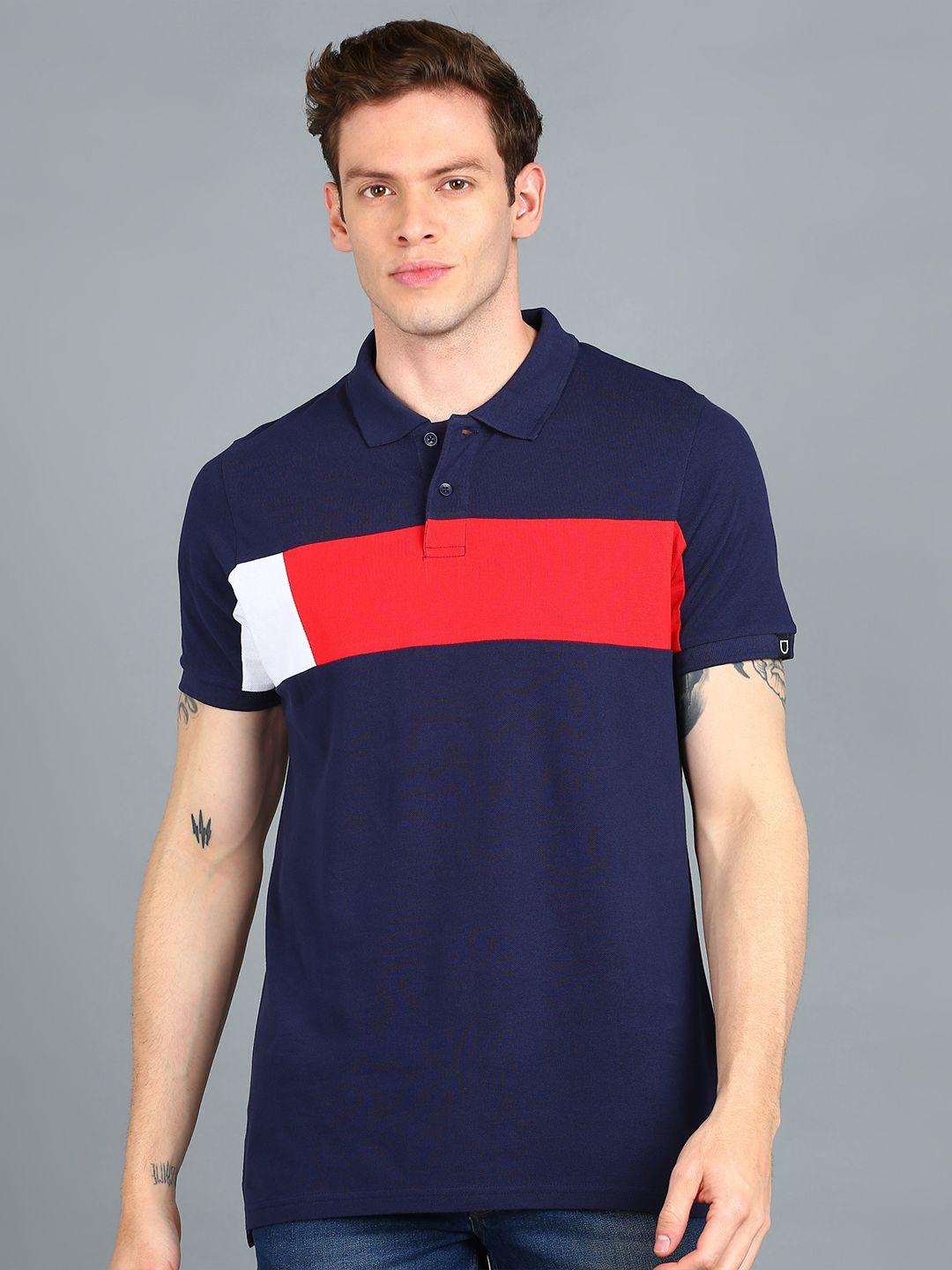 urbano fashion colourblocked polo collar cotton t-shirt